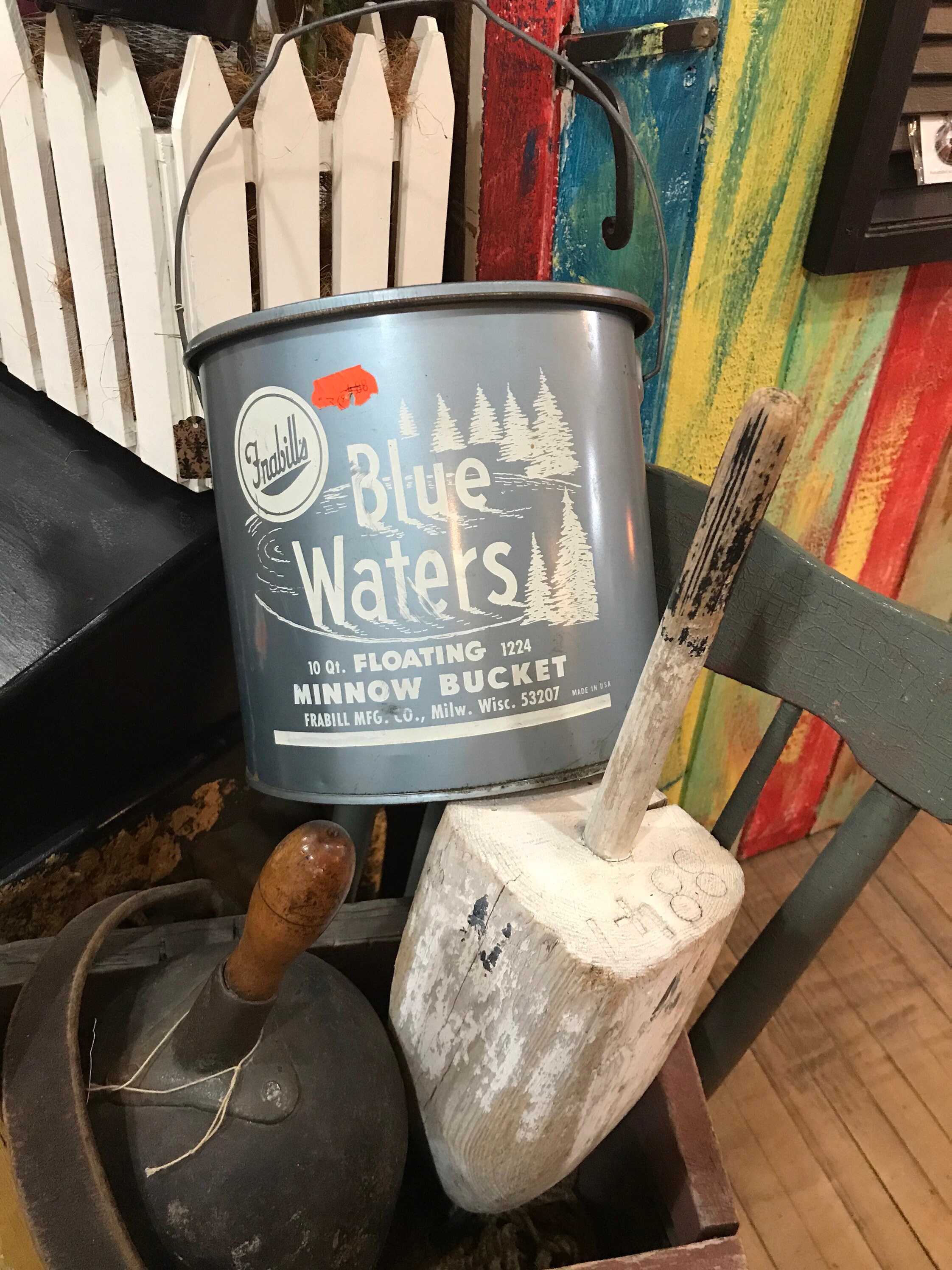 Seau à Vifs Vintage Frabill's Blue Waters #1224 - Sans Rouille, Sans Fuite - 1 Bosse