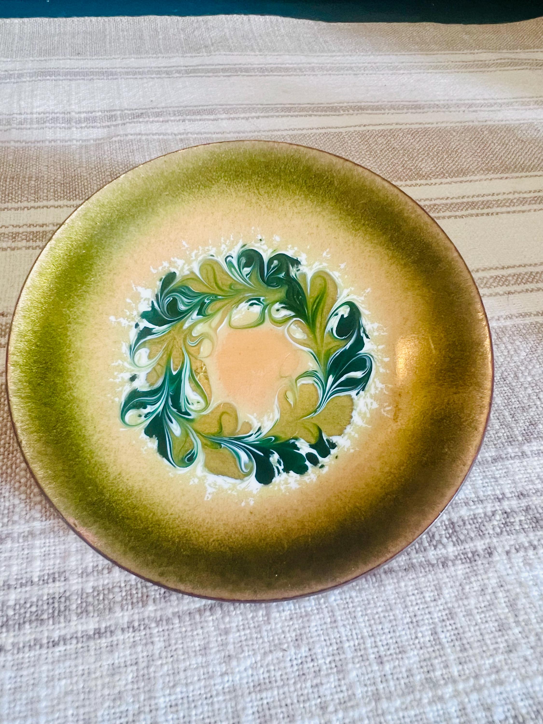 Vintage Hand Painted Enamel Trinket Dish Mcm Mid Century Swirled…