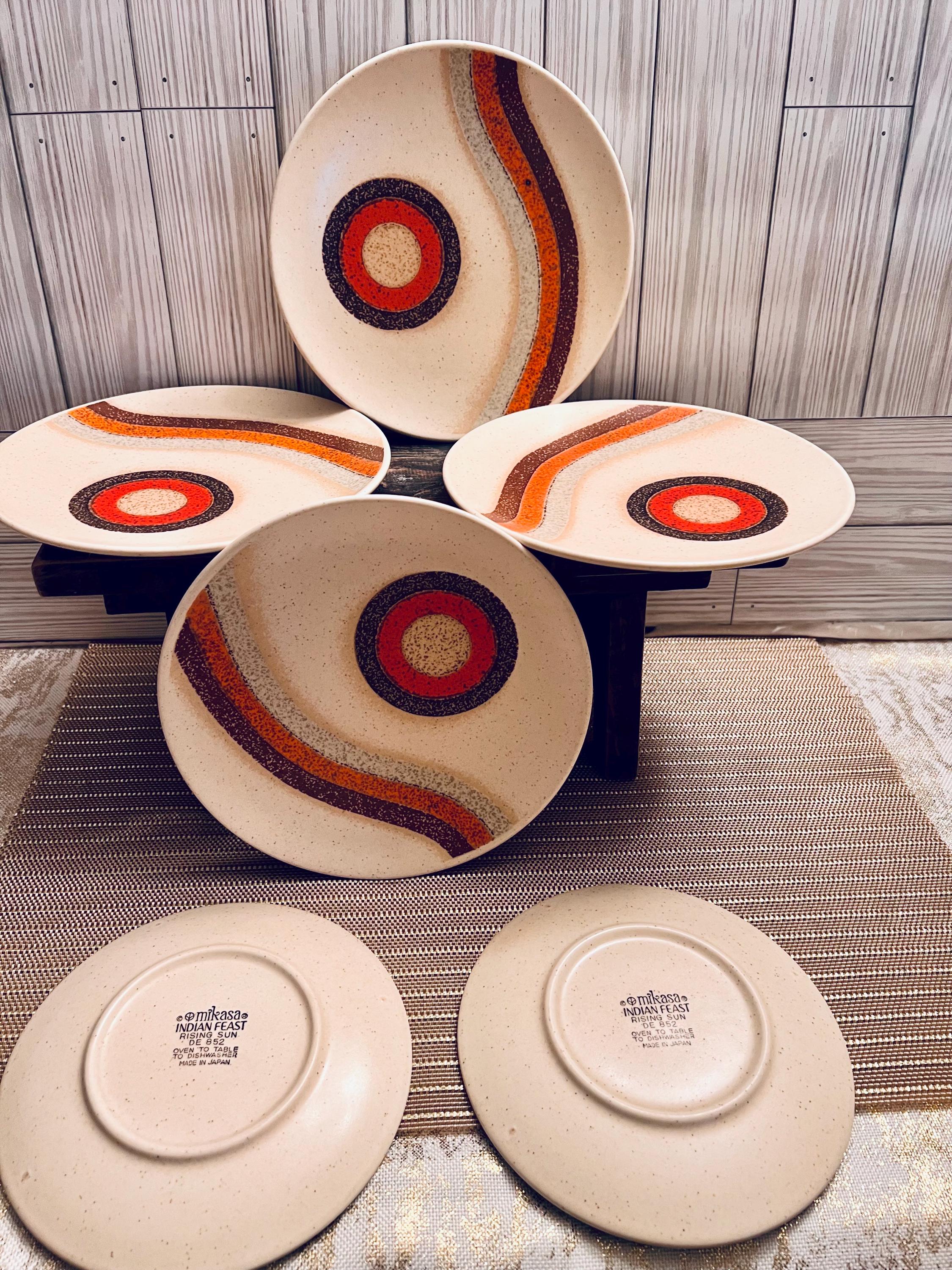 Mikasa Indian Feast Rising Sun Salad Plates and Saucers 1970s