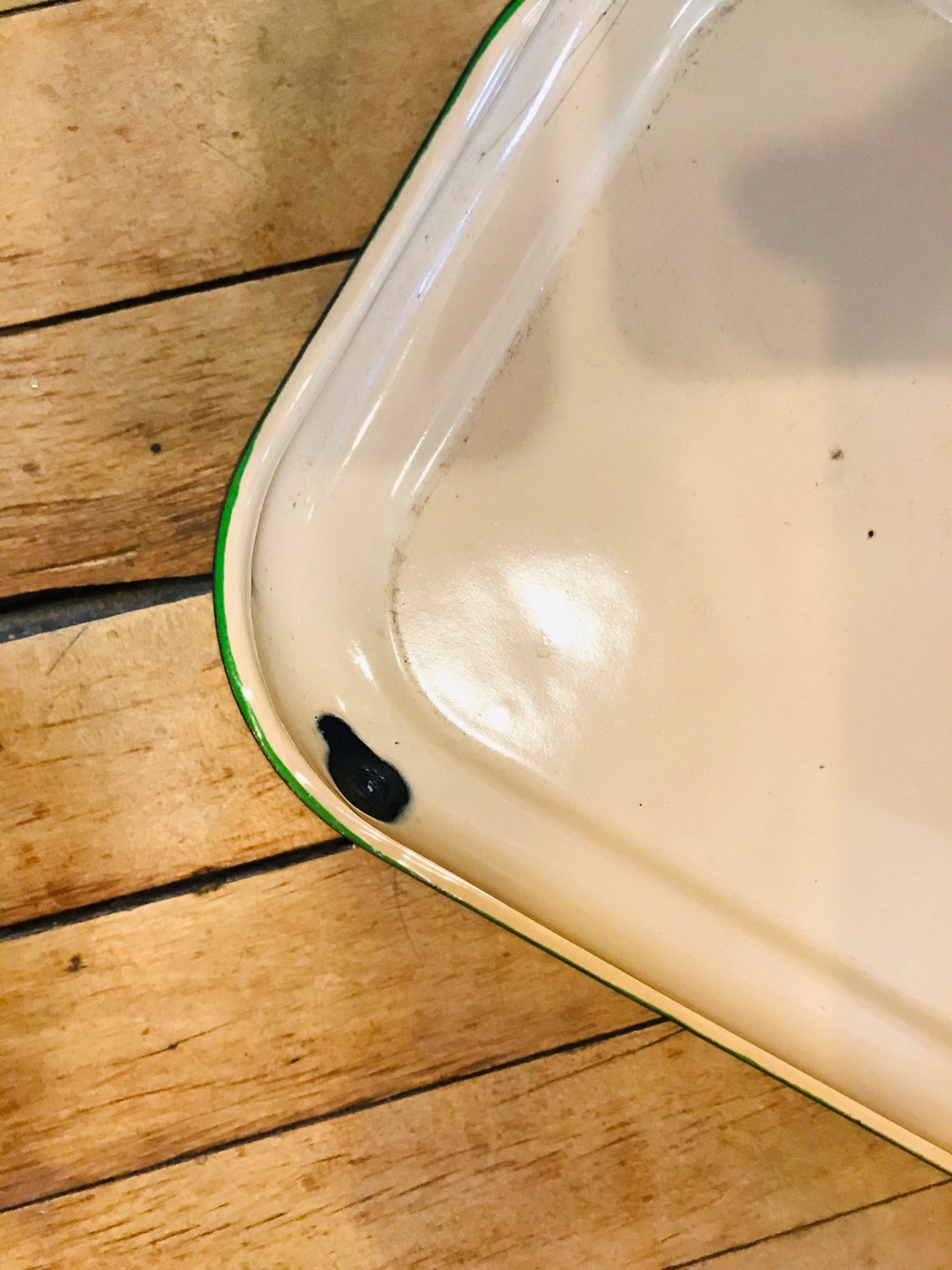 Vintage Cream and Green Enamelware Roasting Pans Casserole Etsy