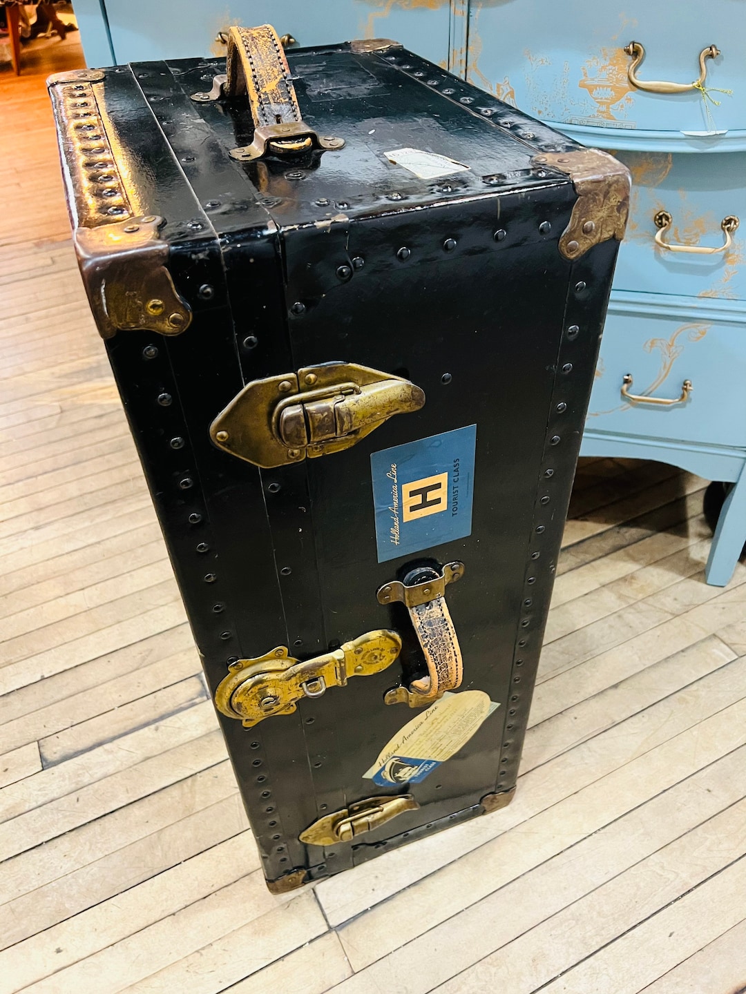 Vintage Steamer Trunk Original Globetrotter Chest Old Suitcase