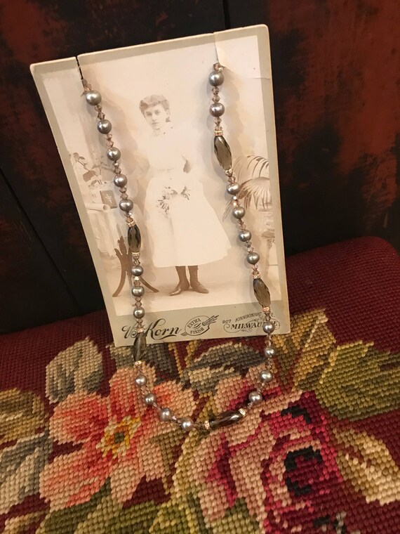 Swarovski Crystal Necklace with Freshwater Pearls and Smokey Quartz Beads/Wedding Gift/Handmade Beaded Necklace/Bridal Shower Wedding gift