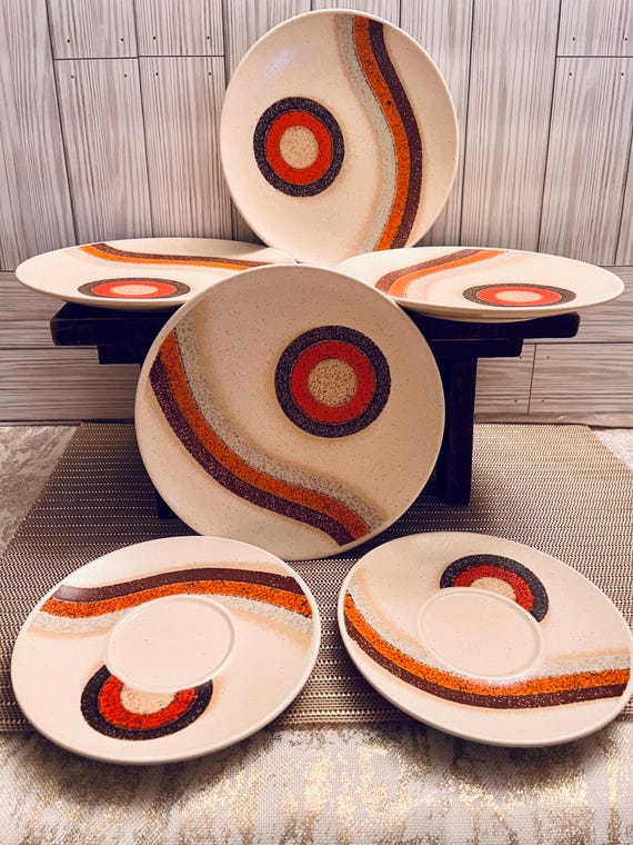 Mikasa Indian Feast Rising Sun Salad Plates and Saucers 1970s