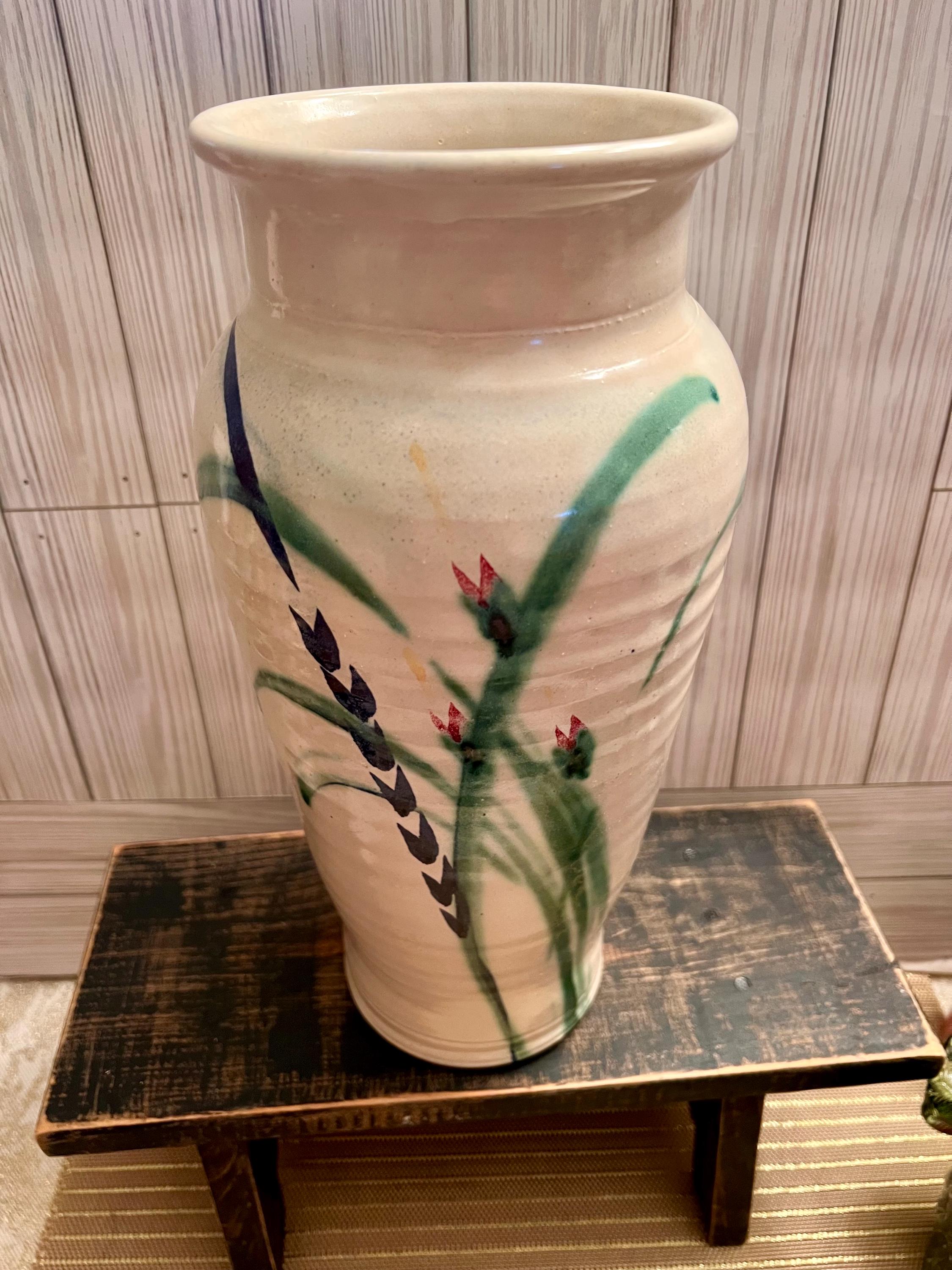 Art Pottery Vase Hand Thrown Floral Motif Tall Flower Vases Spring Home ...