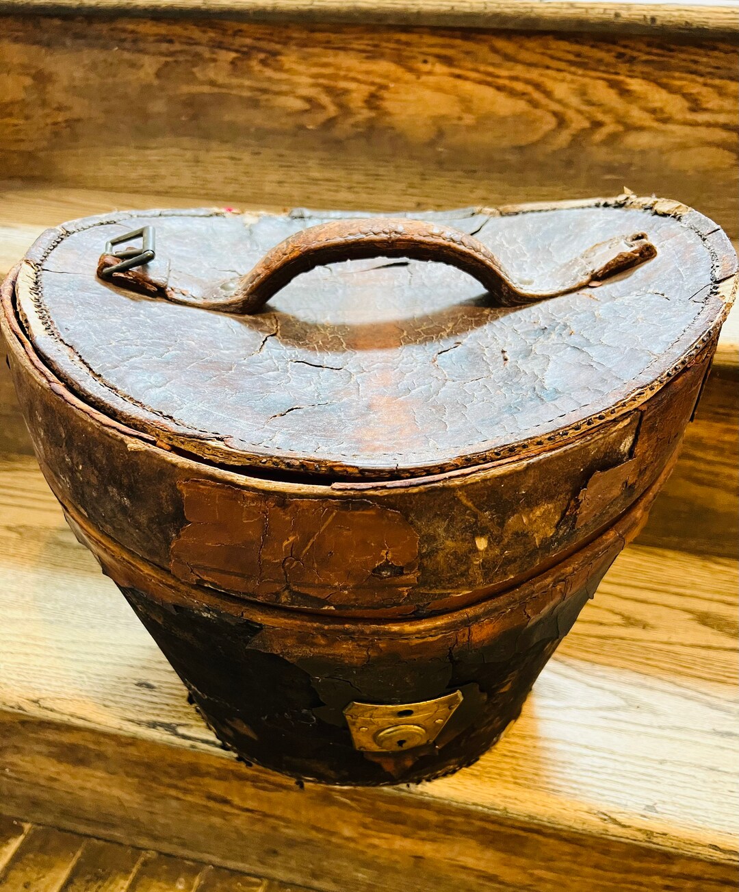 Antique Top Hat Box Silk Lining Victorian Leather Photography Prop