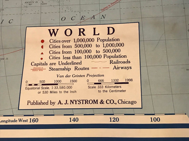Vintage Nystrom World Pull Down Map Maps School Map Wall Decor | Etsy