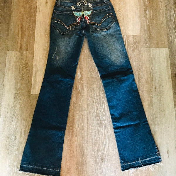 Jeans Vintage Jeans Younique Embroidered Jeans Hippie Boho Style Jeans Sz 0 Butterfly Love boot cut jeans