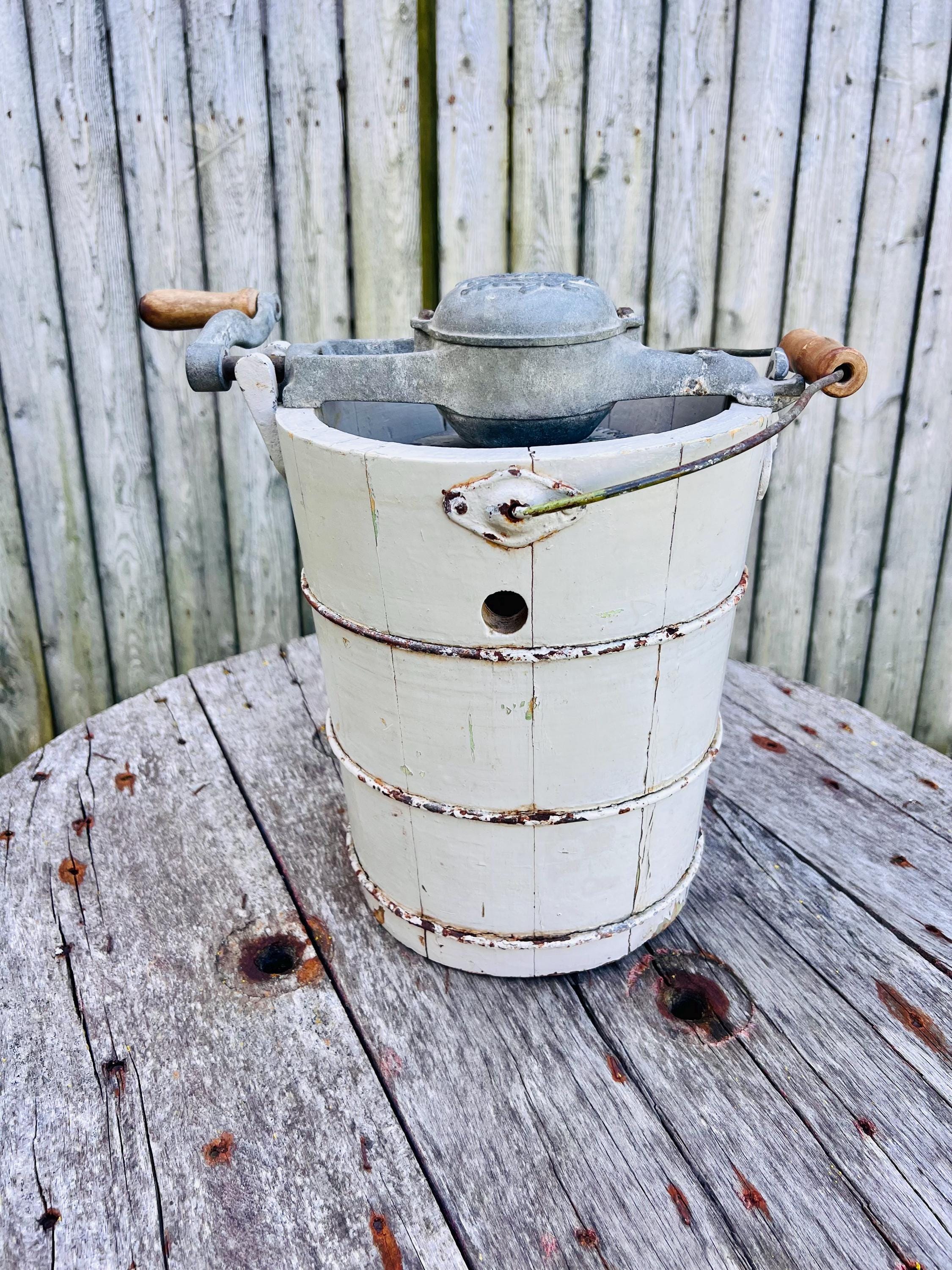 Antique Mini Hand Churn Ice Cream Maker Wooden Primitives Freezer