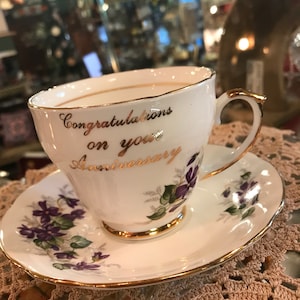 Vintage Duchess Bone China Cup and Saucer England Violets Anniversary Gifts Tea Cups and saucers Floral Vintage Wedding Decor Country Cottag