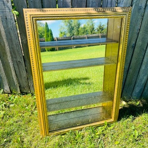 Vintage Shadow Box Mirrored Wall Curio Illinois Moulding Co Shelf MCM Mid Century Modern Ornate Gold Mirror Hollywood Glam Cabinet