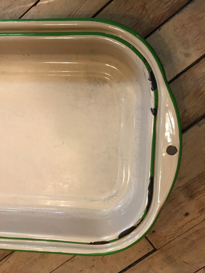 Vintage Cream and Green Enamelware Roasting Pans Casserole Etsy