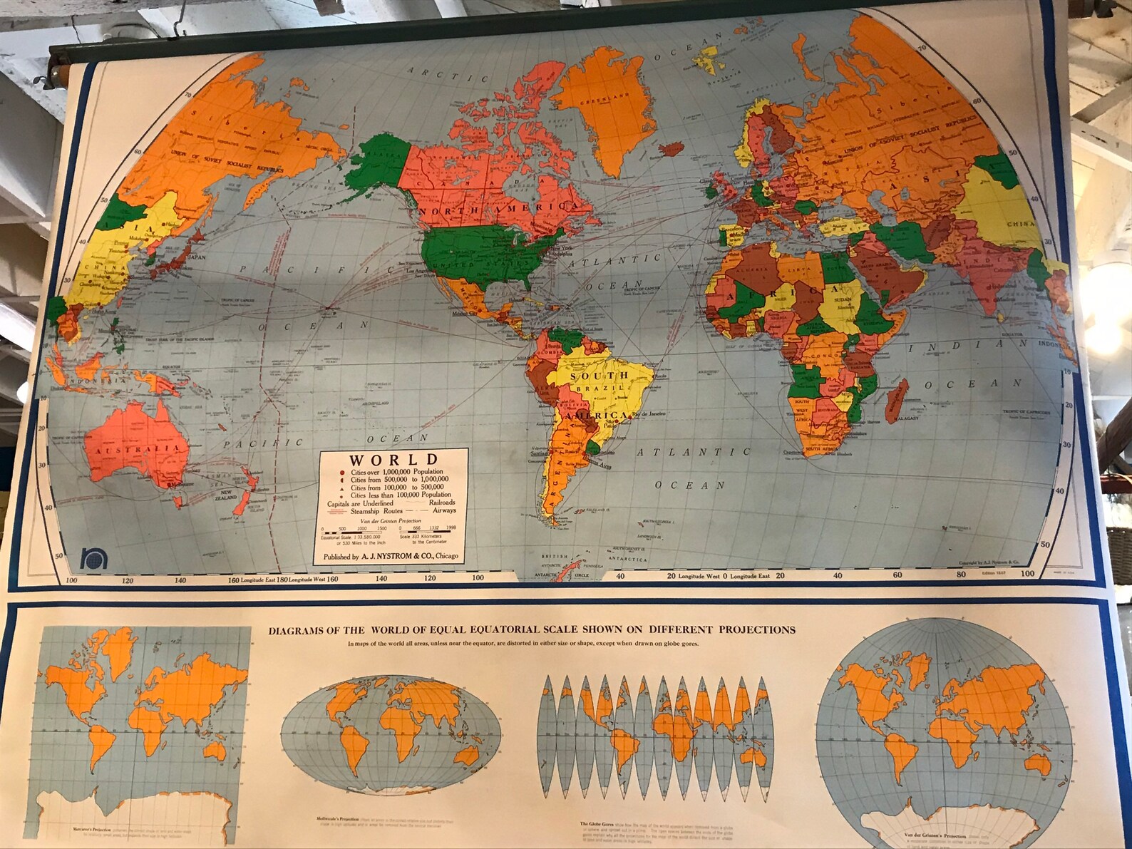 Vintage Nystrom World Pull Down Map Maps School Map Wall Decor - Etsy