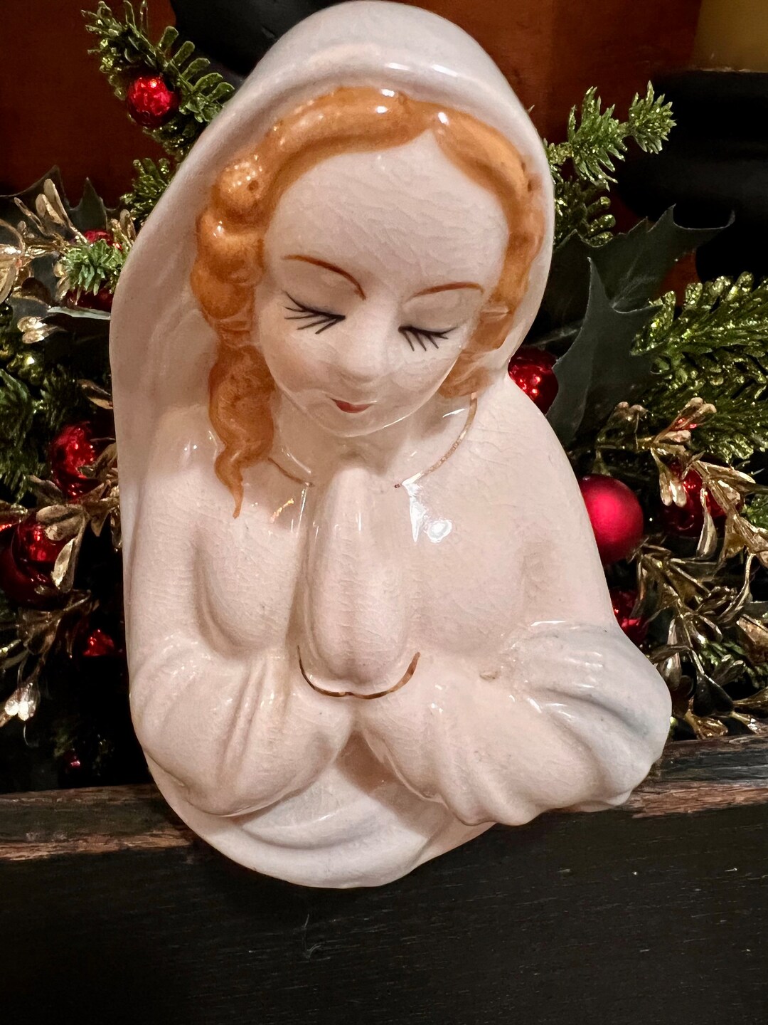 Vintage Madonna Head Statue Bust Vase Religious Figurines Home Decor