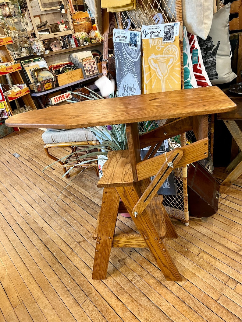 Ironing Board Step Stool Bench Amish Made Portable Solid Oak Hand Made