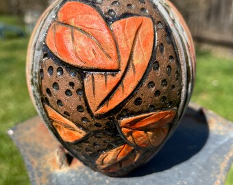 Earthenware Art Pottery Vase Leaf Design Signed Nancy Briggs Nature Inspired Organic Textured Flower Vases Gift Ideas Cabin Decor Leaves