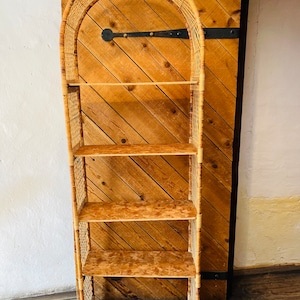 Vintage Wicker Etagere Bookshelf Boho Chic Decor Rattan Coastal Extra Large Shelving Home Office Craft Room Bookshelves Storage Shelf