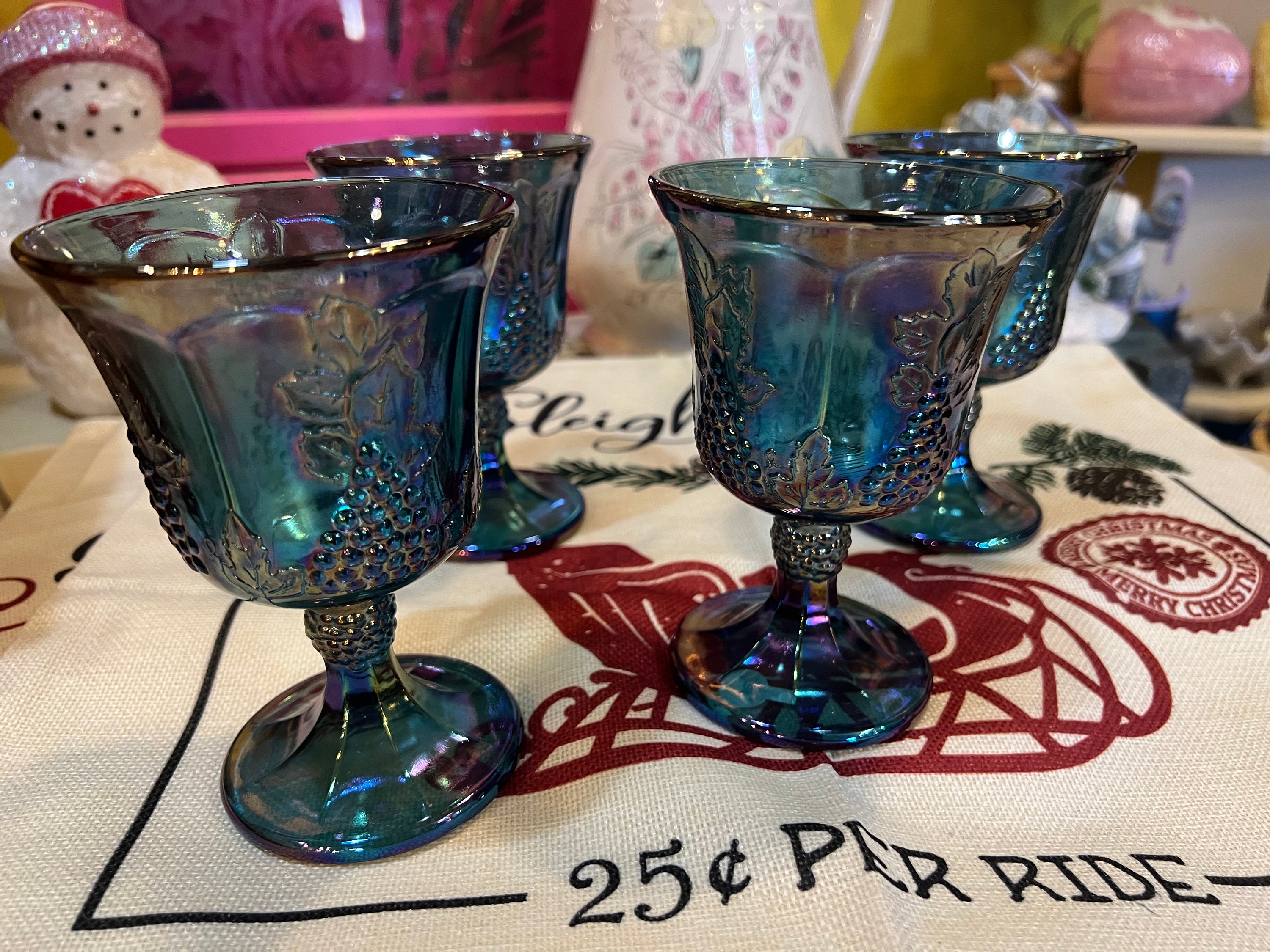 Vintage Carnival Glass Goblets Harvest Grape Indiana