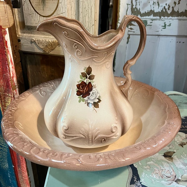 Ironstone Pitcher and Bowl Etsy