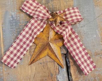 Rustic Star Ornaments Handmade Rusty Star Red White Checkered Ribbon Christmas Gifts Christmas Ornaments Package Tie Ons Rustic Farmhouse