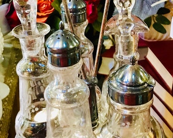 Antique Victorian Derby Silver Co Castor Set Antique Quadruple Plated Cruet Set Condiment Wedding Serveware 1800s  Tea Party Formal Tablewar