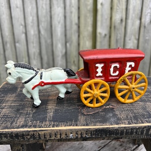Cast Iron Horse Drawn Ice Carriage Cart Wagon Toys Horses Gift Ideas