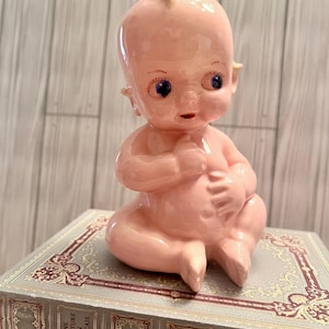 Vintage Kewpie Angel Figurine Handmade Handpainted  Ceramic Nursery Decor Kewpies Dolls Angels