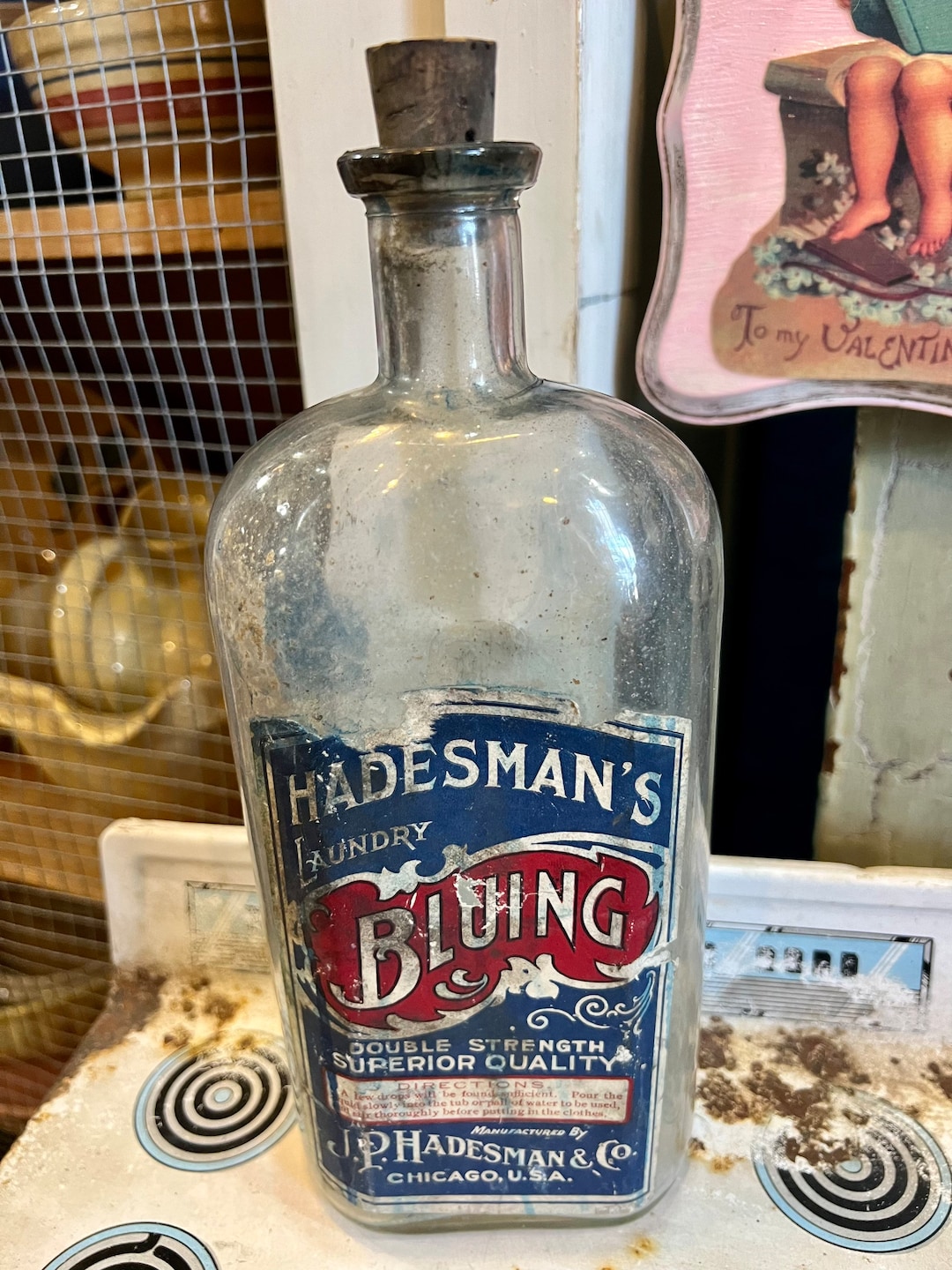 Antique Bottle Laundry Bluing Bottle JP Hadesman and Co Chicago Rustic Farmhouse Laundry Room