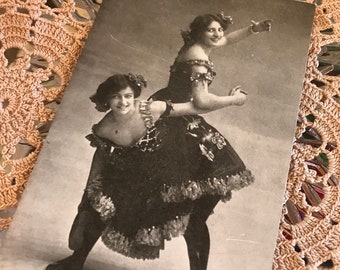 Antique Black and White Postcard/Theatrical Art/Antique Postcards/Vaudeville/Dancing Girls/Vintage Art/Emphemera