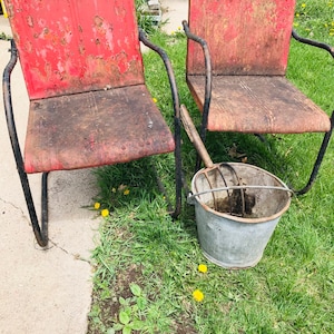 Cleveland Outdoor Welding Metal Chairs Pre WWll Lawn Welding Chair Chippy Paint Decor Vintage Rustic Cabin Lakehouse Rusty