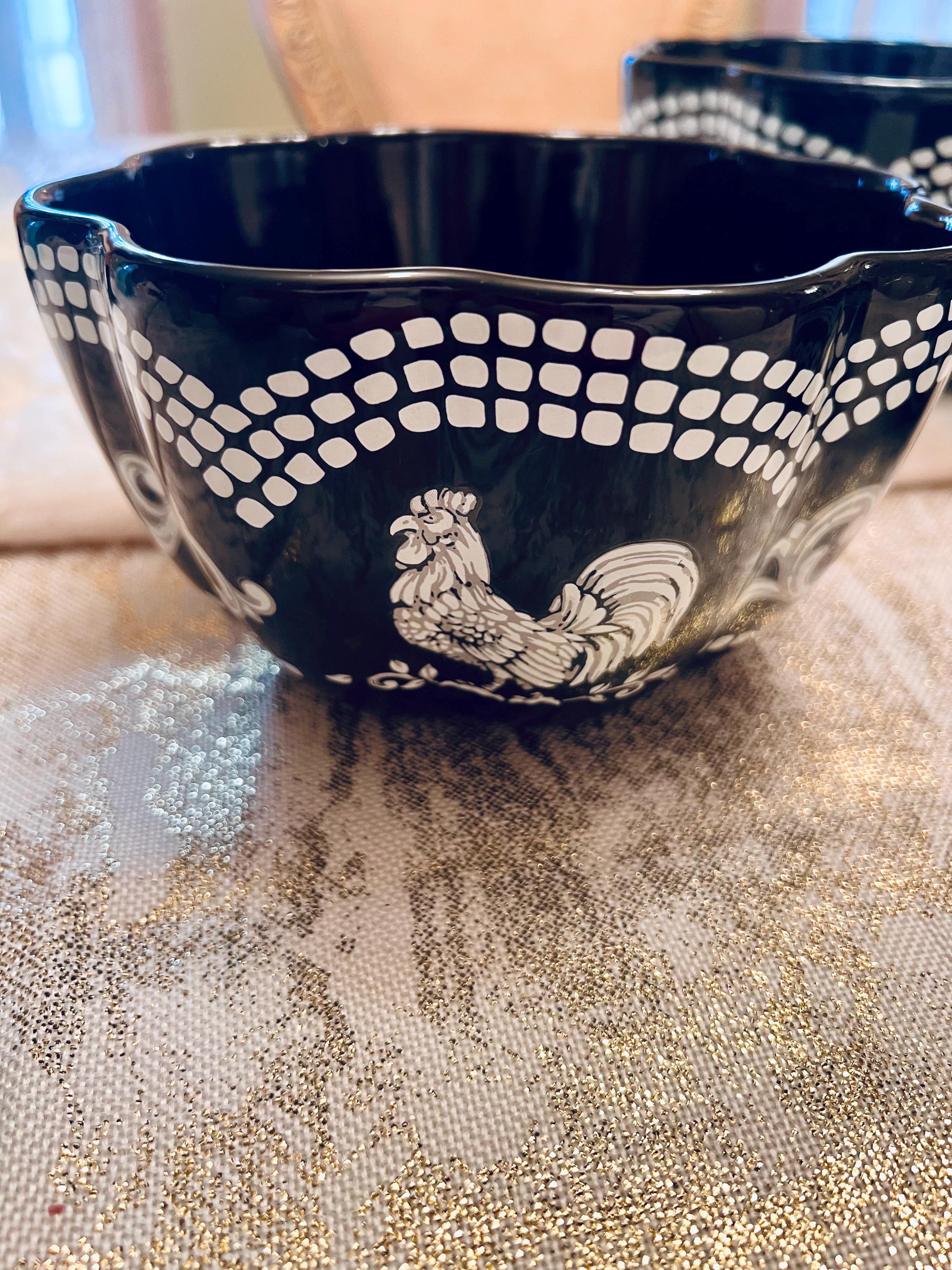 Temptations Doodle Doo by Tara Nesting Bowl Set Roosters Black and