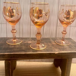Vintage Pink Liquor Glasses with Gold Gilt Flowers Cocktail Glass Bar Cart Easter Mothers Day Tablescapes Made in Hungary Wine Dessert