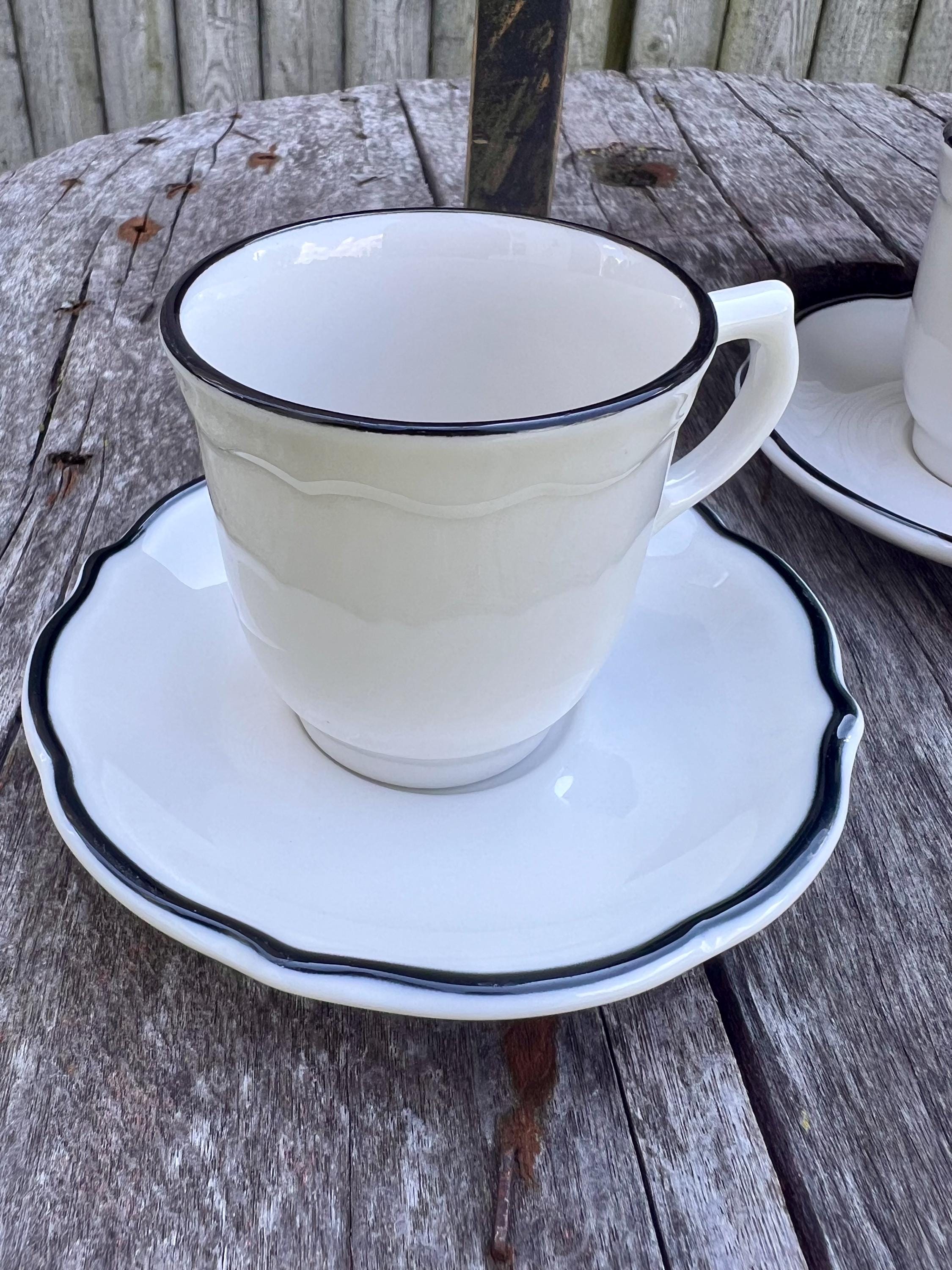 Syracuse China Espresso Cups and Saucers Set Black Platinum