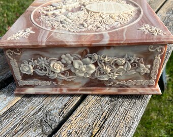 Vintage Incolay Stone Jewelry Box Lady Dragonette Fantasy Series