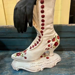 Victorian Ladies Boot Mourning Decor Flower Vase Roses Flowers Bridal Shower Wedding Table Centerpiece