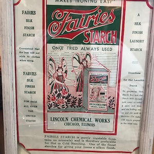 Vintage Fairies Starch Sack/Lincoln Chemical Works Starch Bag/Laundry Sack/Fairies Framed Art/Vintage Emphemera/Farmhouse Decor/Laundry Room