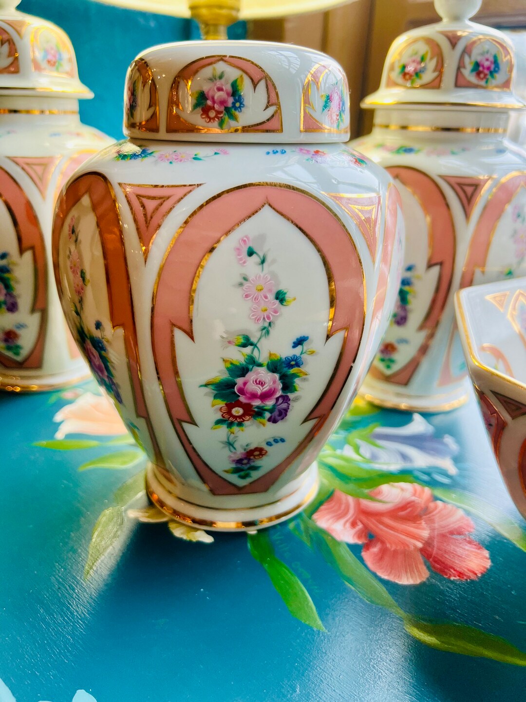 Vintage Canton Rose Ginger Jar With Lid Lefton China Japan Pink Roses ...