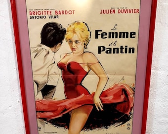 Vintage French Movie Poster La Femme et le Pantin Memorabilia Glam Home Cinema 1950s Ephemera Brigitte Bardot Posters Paris