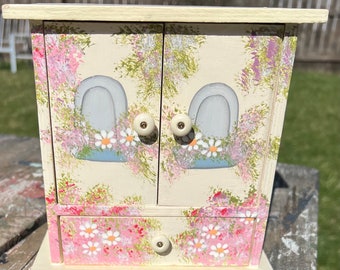 Vintage Hand Crafted and Painted Jewelry Box Trinket Boxes Craft Room Storage Flowers Daisies Trees Mothers Day Gifts Wooden Cottage Chic