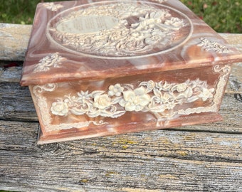 Vintage Incolay Stone Jewelry Box Lady Dragonette Fantasy Series