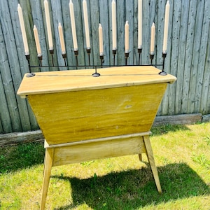 Antique Wooden Dough Bowl on Stand Chest Large Storage Table Primitives Primitive Bench Rustic Home Decor Cottage Core Trencher