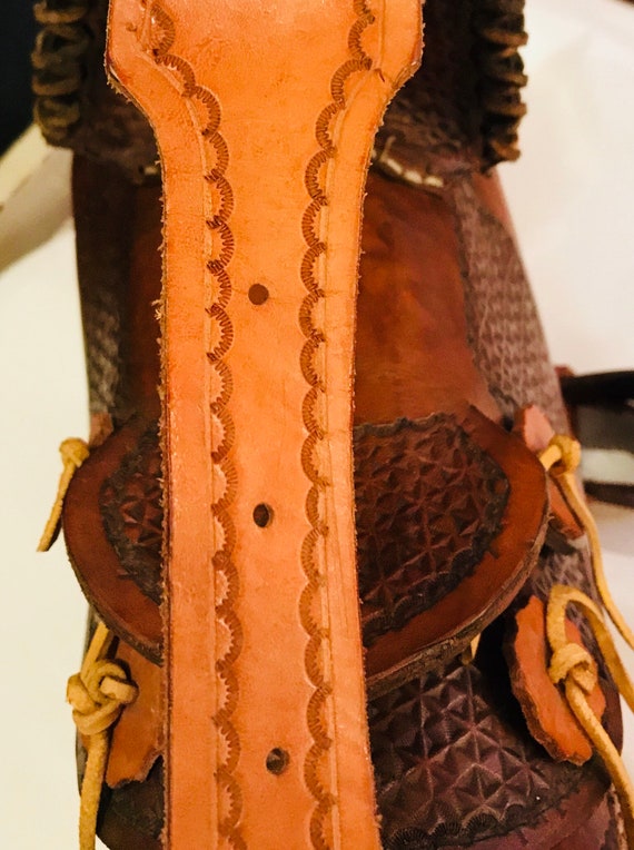 Vintage Handmade Leather Tooled Horse Saddle Shou… - image 6
