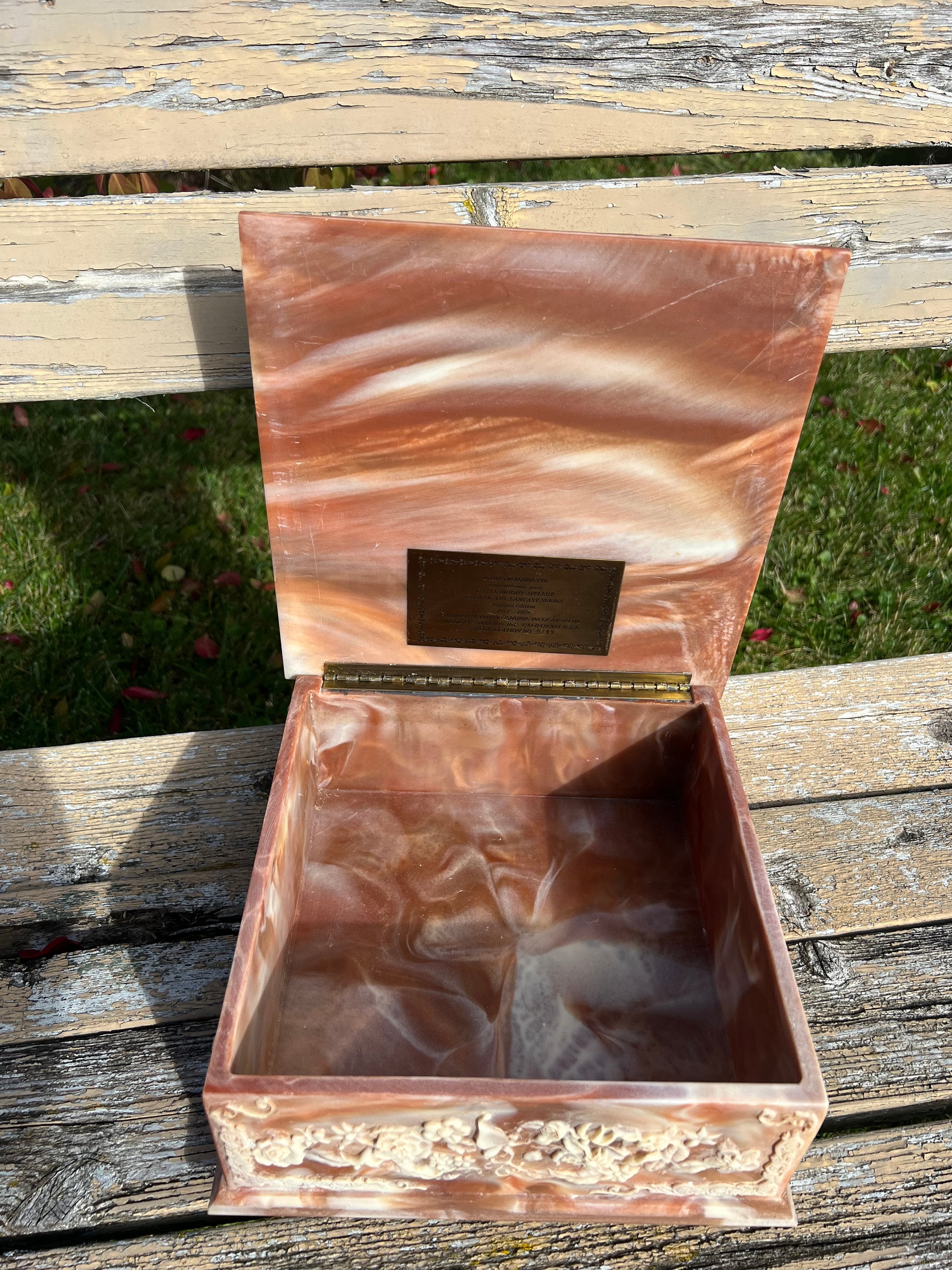 Vintage Incolay Stone Jewelry Box Lady Dragonette Fantasy Series