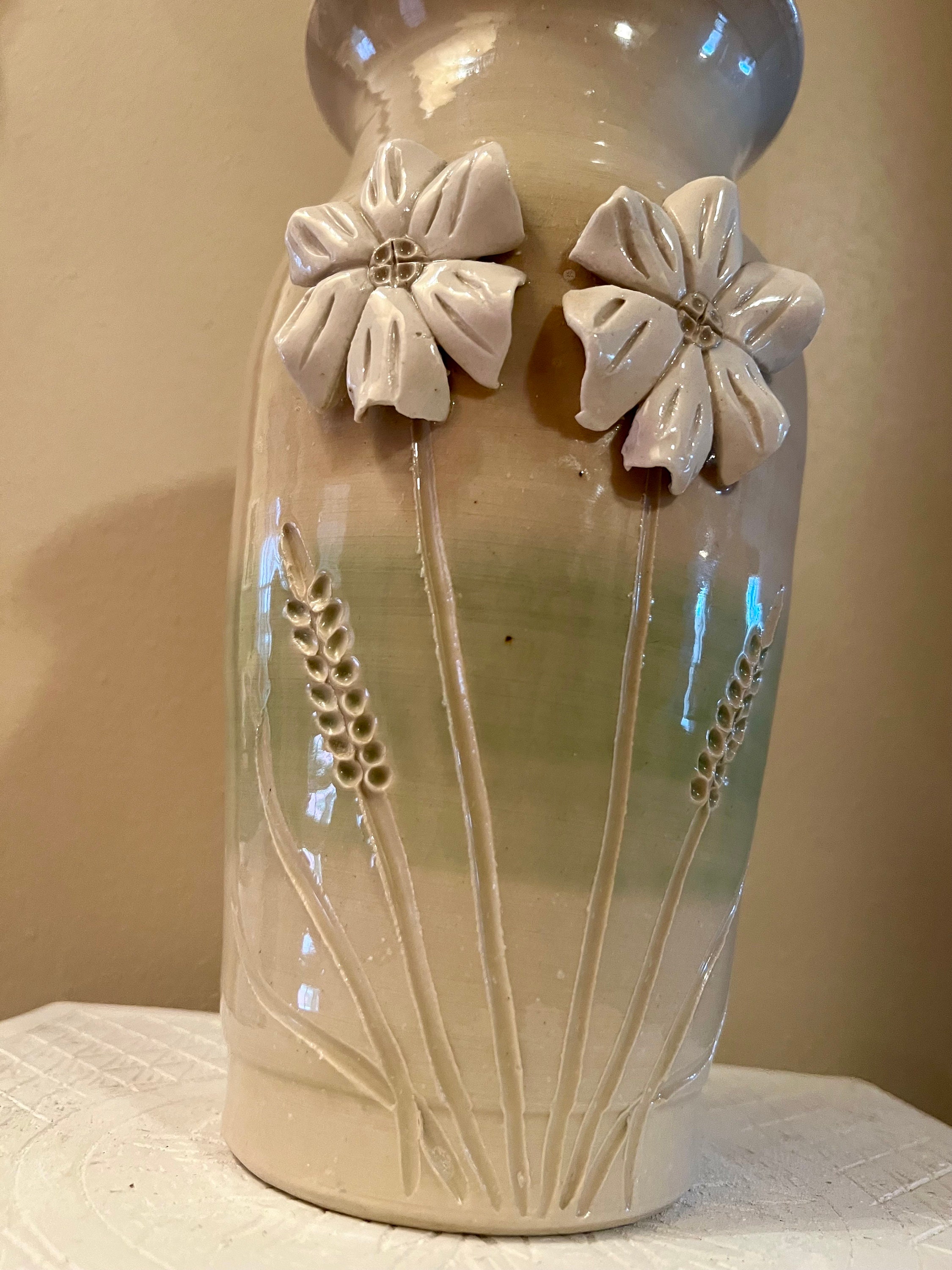 Art Pottery Vase Hand Thrown Flower Vases Striped Wildflowers Two Toned ...