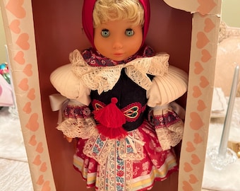 Moravian Kroj Doll In Traditional Dress Lidova Tvorba from Czechoslovakia Ethnic Folk Art Dolls Flowers Lace Girl Gift Ideas Christmas Gifts