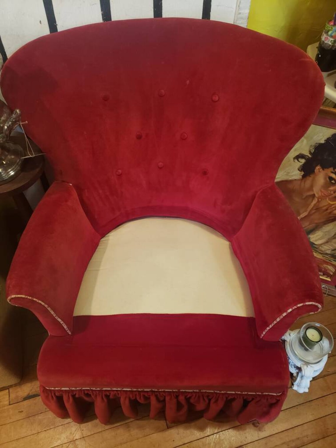Red Velvet Upholstered Chair with Ruffled Skirt Chairs Gothic Etsy