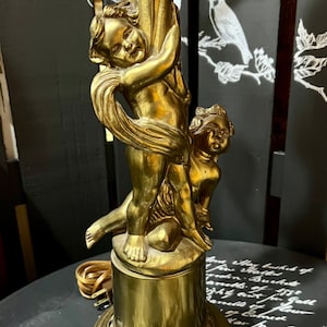 Antique Candelabra Cherub Lamp Bronze Cherubs Ornate Table Lamps Valentines Day Decor Hollywood Regency Victorian Cherubs Gilt Cast Angels