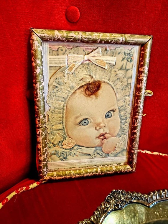 Victorian Mourning Memorial Framed/baby Picture W/real Hair