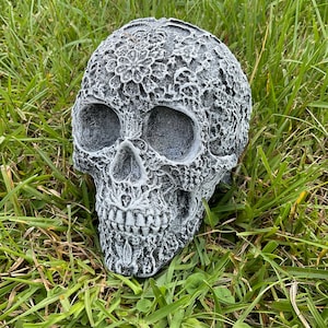 Sugar Skull Concrete Statue Hand Painted Vintage Look