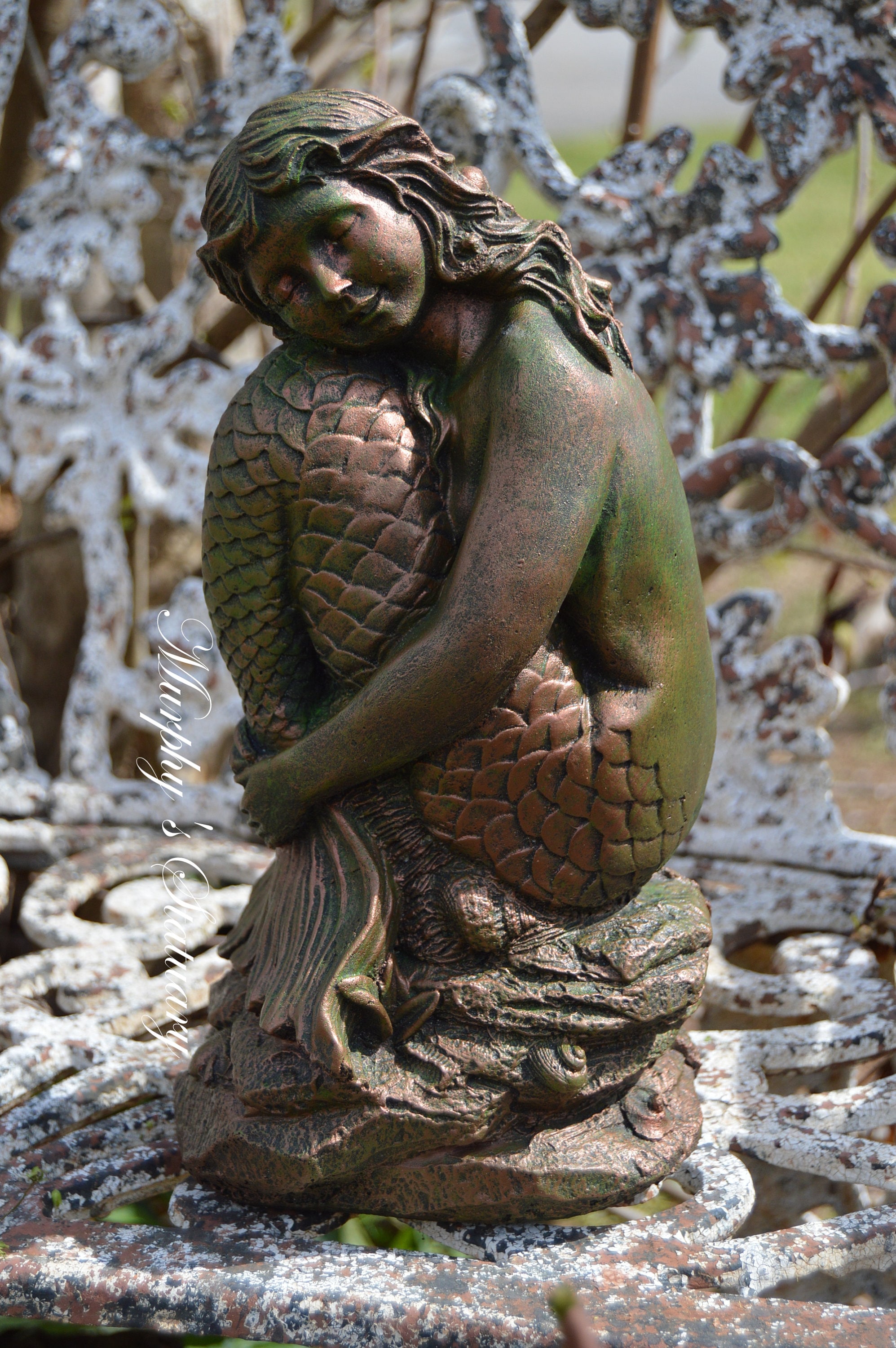 Mermaid Solid Concrete Statue Antique Hand Painted Aged Etsy Australia