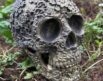 Solid Concrete Sugar Skull Flower Deco Garden Statue Gold